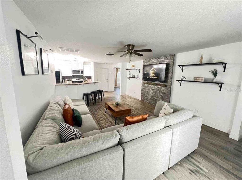 Interior, Kitchen, Living room, Stainless Steel Appliances, Wood Texture Flooring