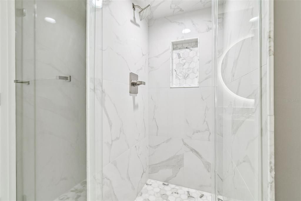 Bathroom, Glass Shower, Interior, Marble Walls