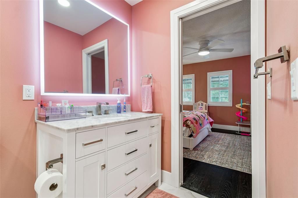Bathroom, Interior, Recessed Lighting, Wood Texture Flooring