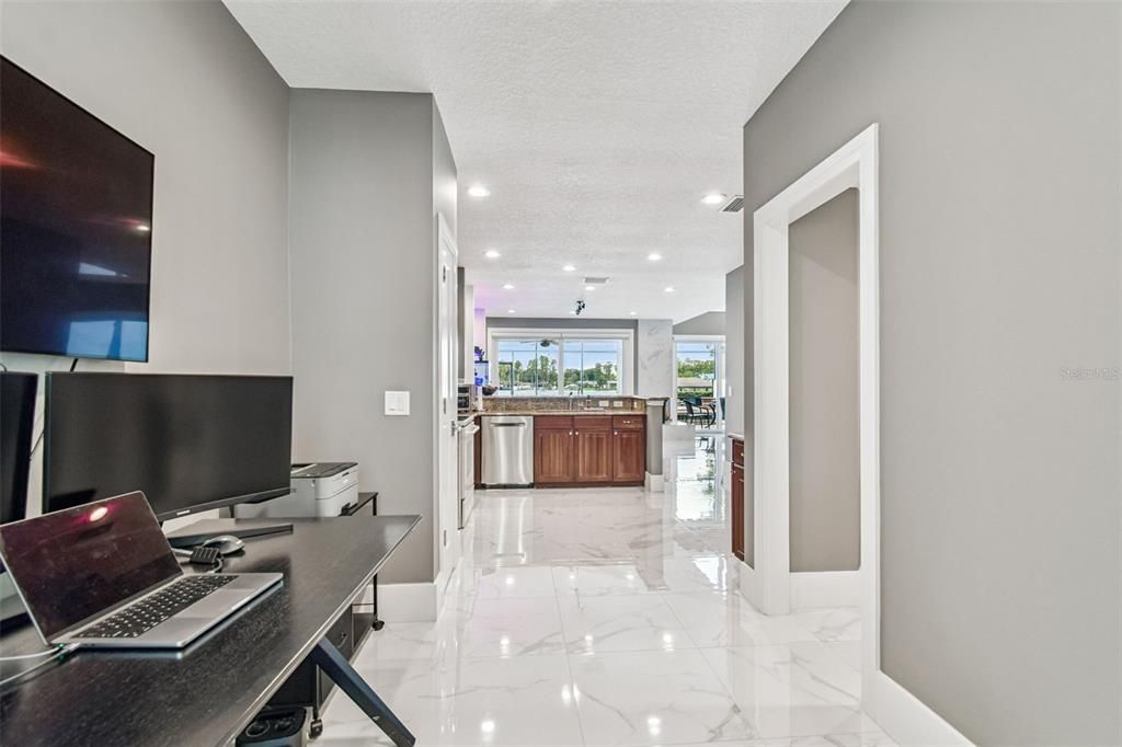 Home Office, Interior, Kitchen, Marble, Recessed Lighting, Stainless Steel Appliances