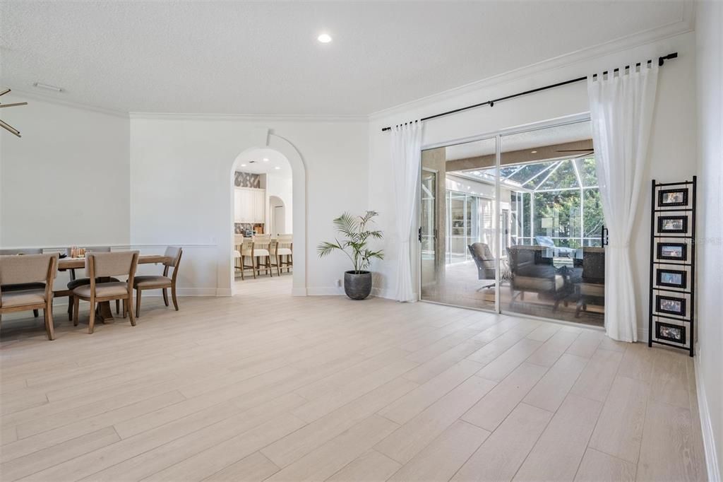 Dining room, Interior, Recessed Lighting, Wood Texture Flooring