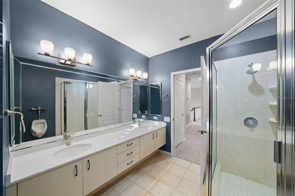 Bathroom, Dual Sink Vanities, Glass Shower, Interior, Recessed Lighting