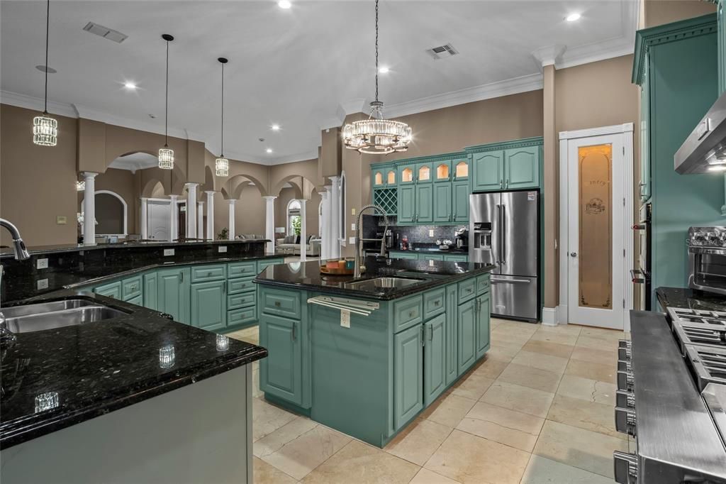 Chandelier, Interior, Kitchen, Pendant Lights, Recessed Lighting, Stainless Steel Appliances