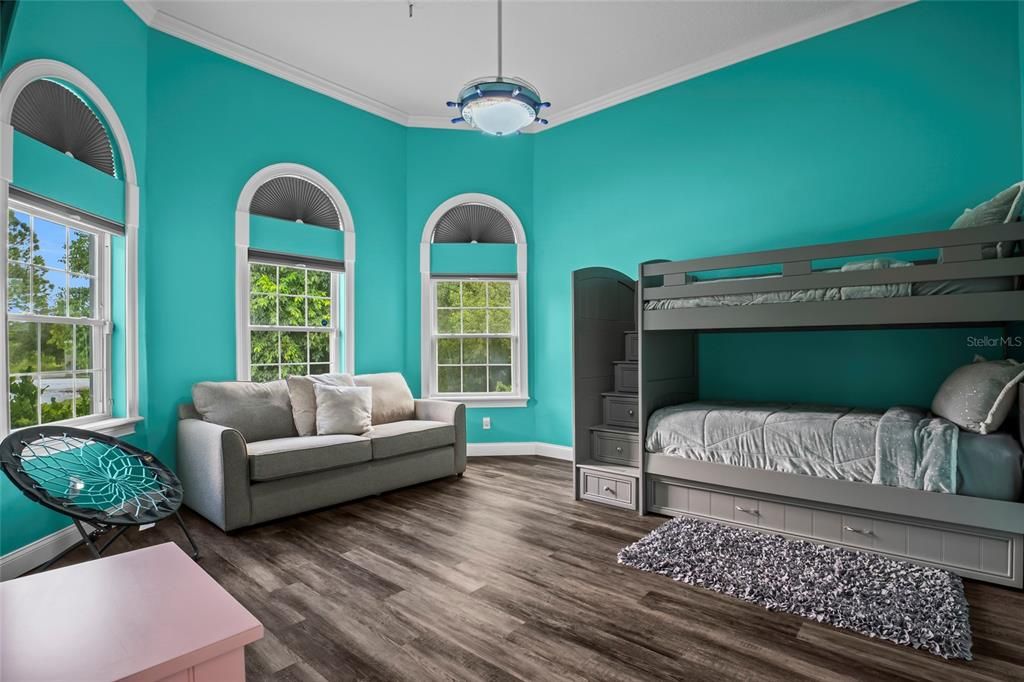 Bedroom, Interior, Pendant Lights, Wood Texture Flooring
