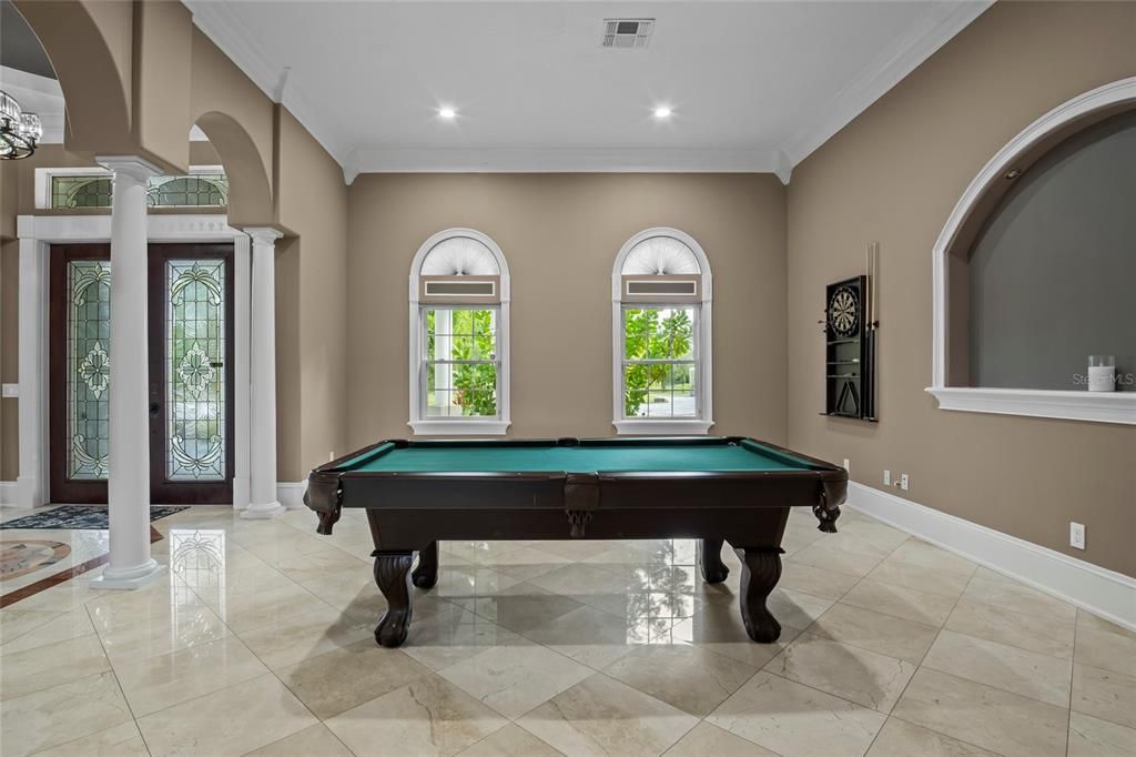 Billiard Table, Game Room, Interior, Recessed Lighting
