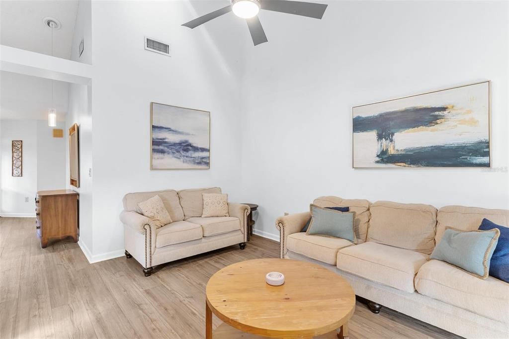 Interior, Living room, Pendant Lights, Wood Texture Flooring