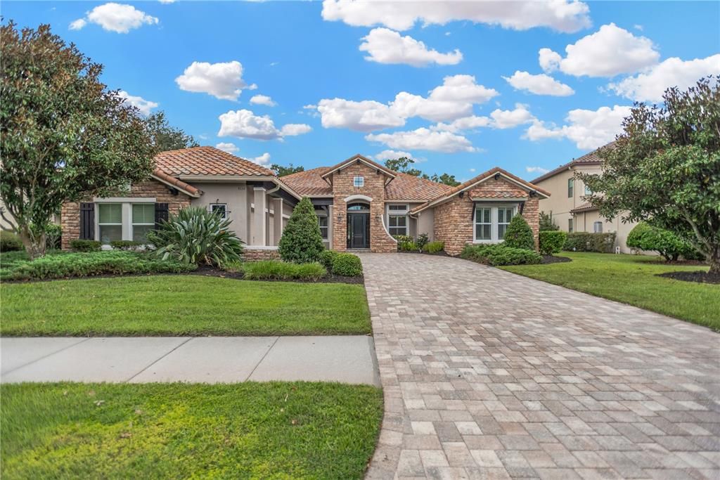 Backyard, Exterior, Facade, Brick Facade, Mediterranean