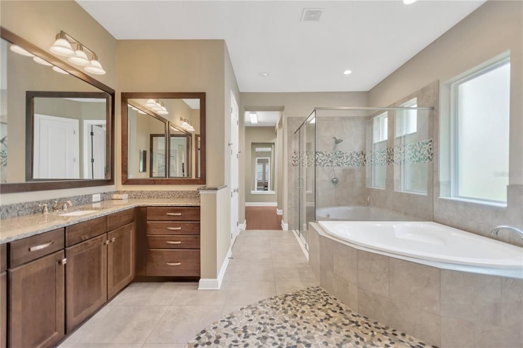 Bathroom, Dual Sink Vanities, Glass Shower, Interior, Recessed Lighting