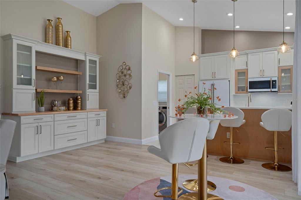 Interior, Kitchen, Pendant Lights, Recessed Lighting, Wood Texture Flooring