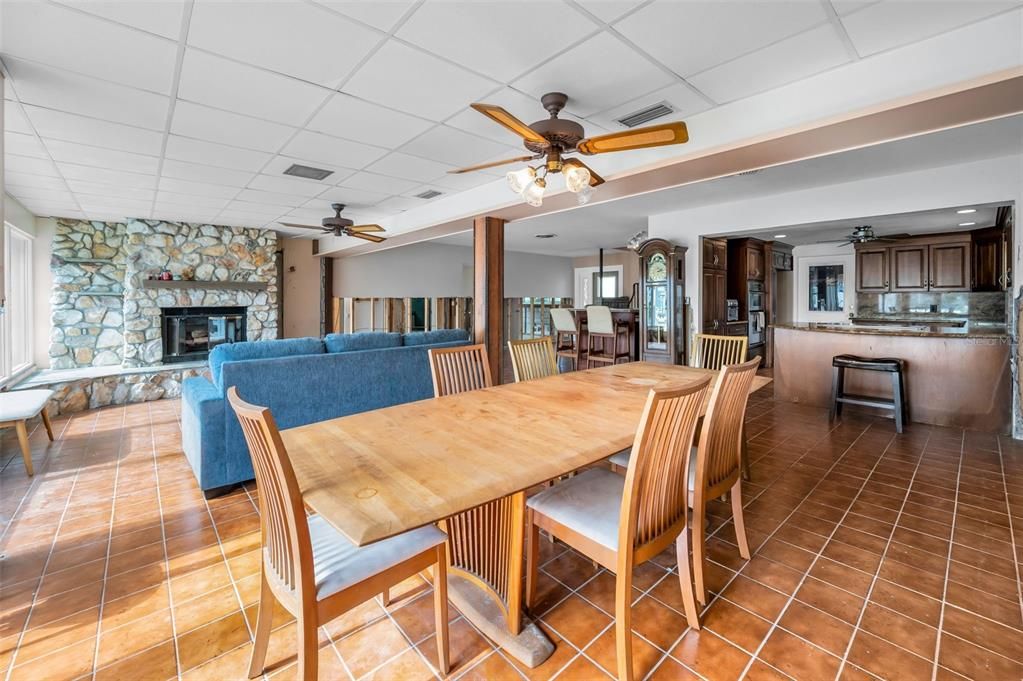 Dining room, Fireplace, Interior, Kitchen, Living room, Recessed Lighting