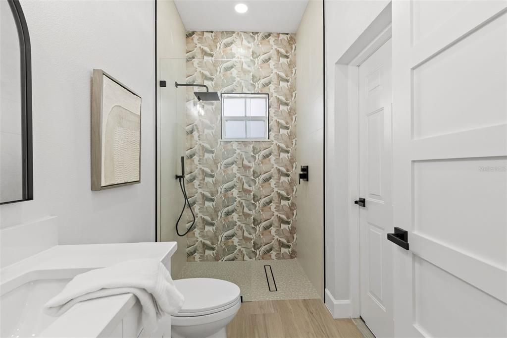 Bathroom, Interior, Recessed Lighting, Wood Texture Flooring