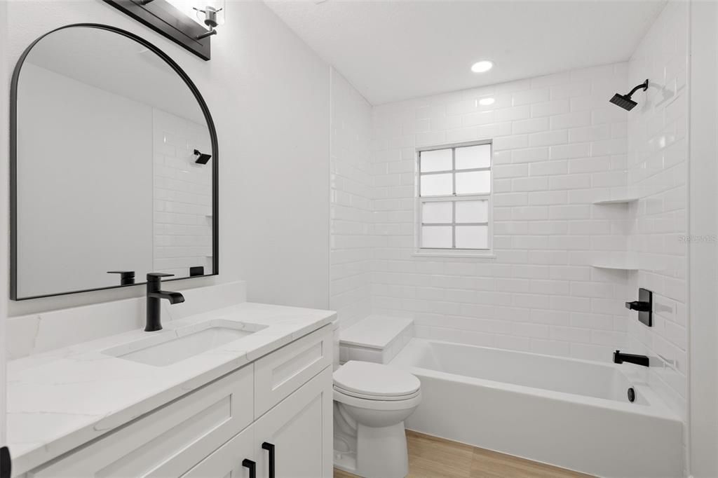 Bathroom, Interior, Recessed Lighting, Wood Texture Flooring