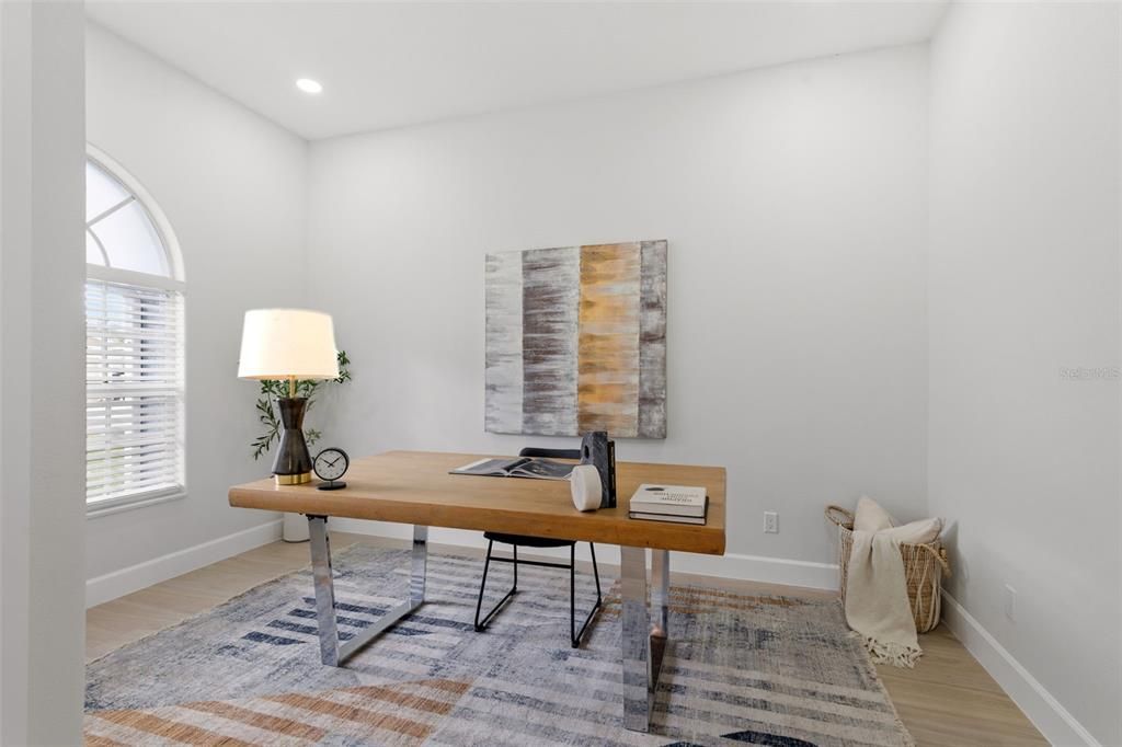 Home Office, Interior, Recessed Lighting, Wood Texture Flooring