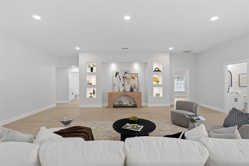 Interior, Living room, Recessed Lighting, Wood Texture Flooring