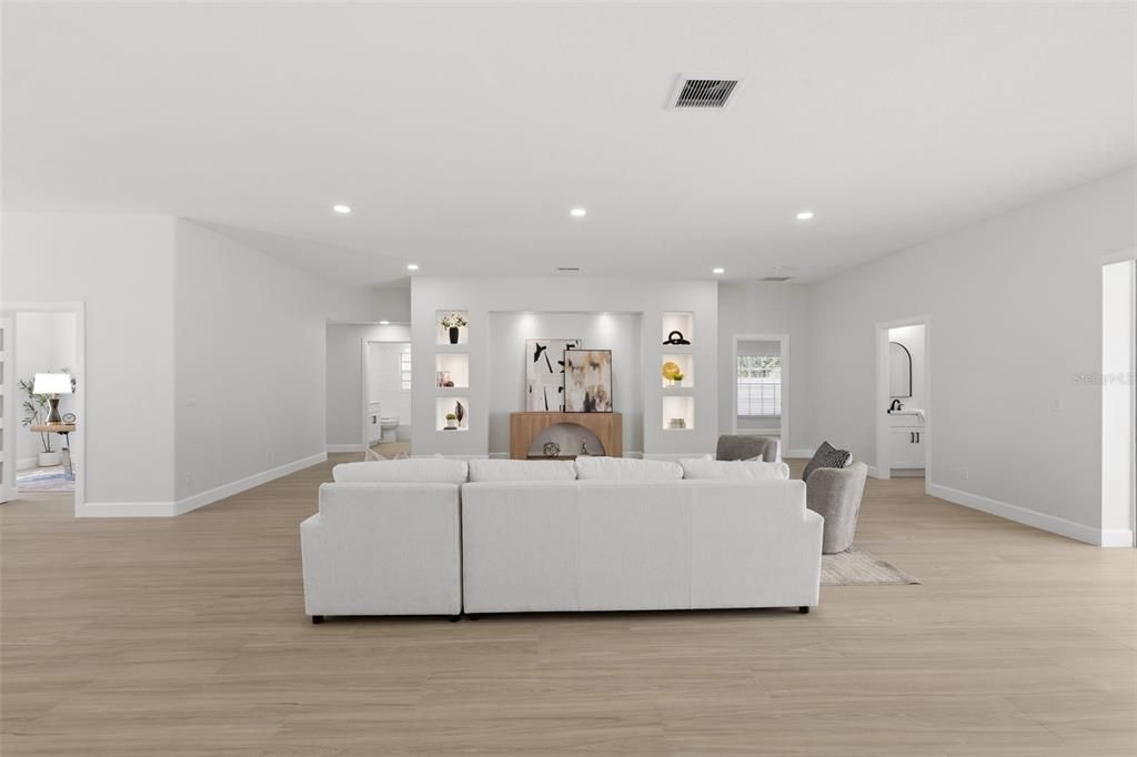 Interior, Living room, Recessed Lighting, Wood Texture Flooring