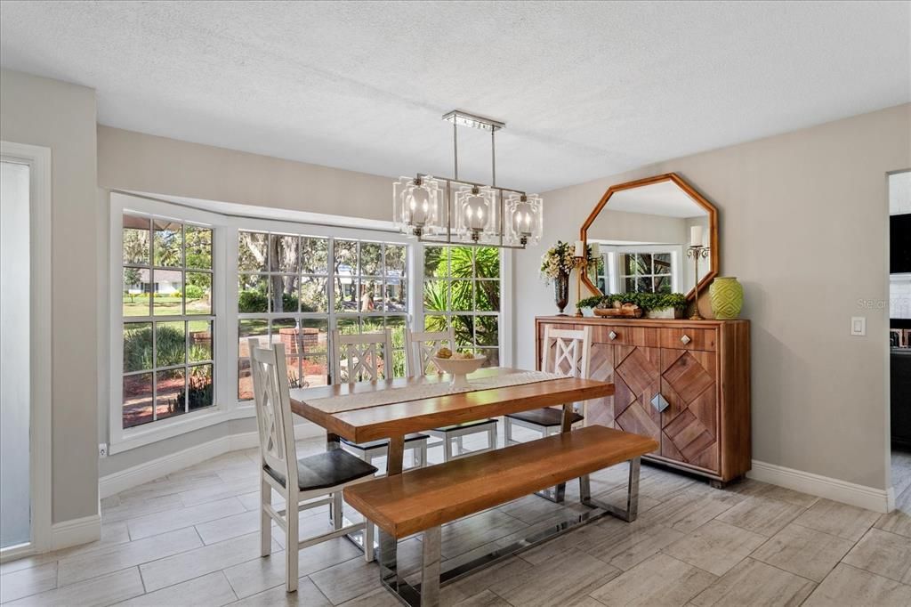Dining room, Interior, Pendant Lights, Wood Texture Flooring