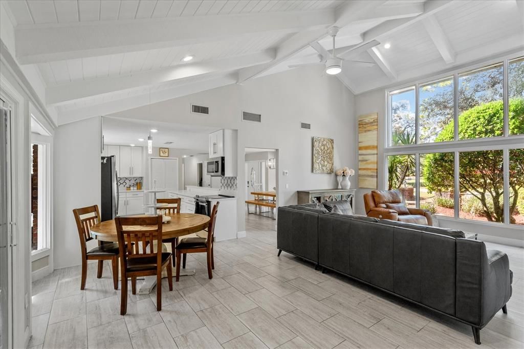 Dining room, Interior, Kitchen, Living room, Pendant Lights, Recessed Lighting, Wood Texture Flooring
