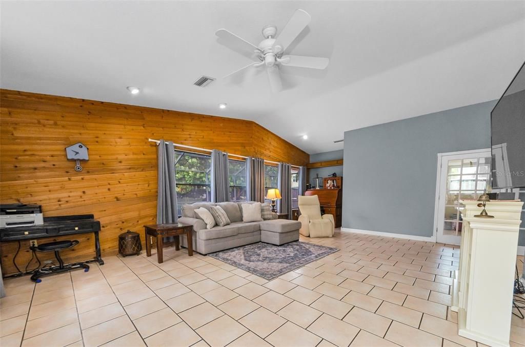 Interior, Living room, Recessed Lighting, Wooden Walls