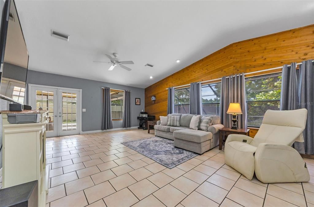 Interior, Living room, Recessed Lighting, Wooden Walls