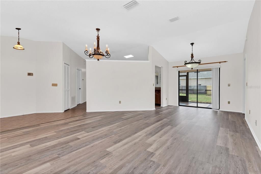 Empty room, Interior, Pendant Lights, Wood Texture Flooring