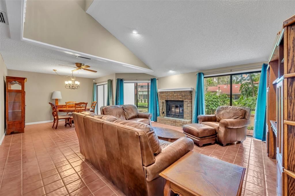 Chandelier, Dining room, Fireplace, Interior, Living room, Recessed Lighting