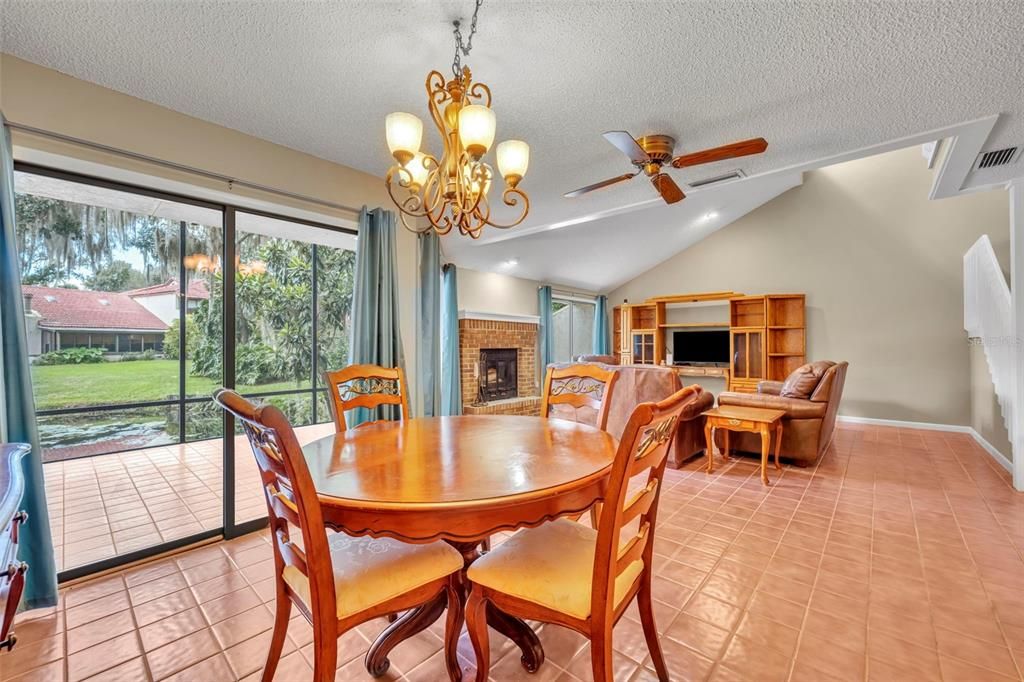 Chandelier, Dining room, Fireplace, Interior, Living room, Recessed Lighting