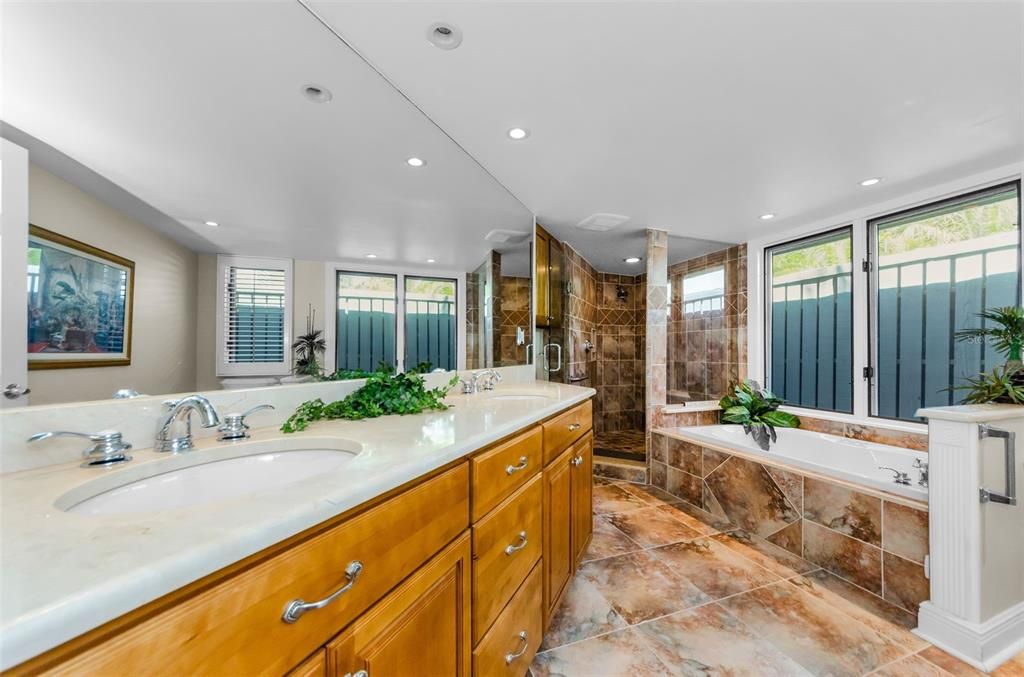 Bathroom, Dual Sink Vanities, Glass Shower, Interior, Recessed Lighting