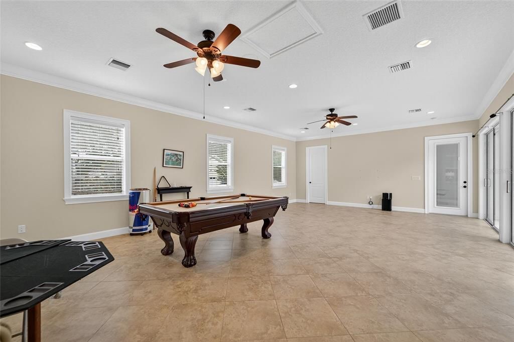 Billiard Table, Game Room, Interior, Recessed Lighting