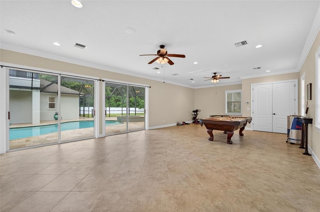 Billiard Table, Game Room, Interior, Recessed Lighting
