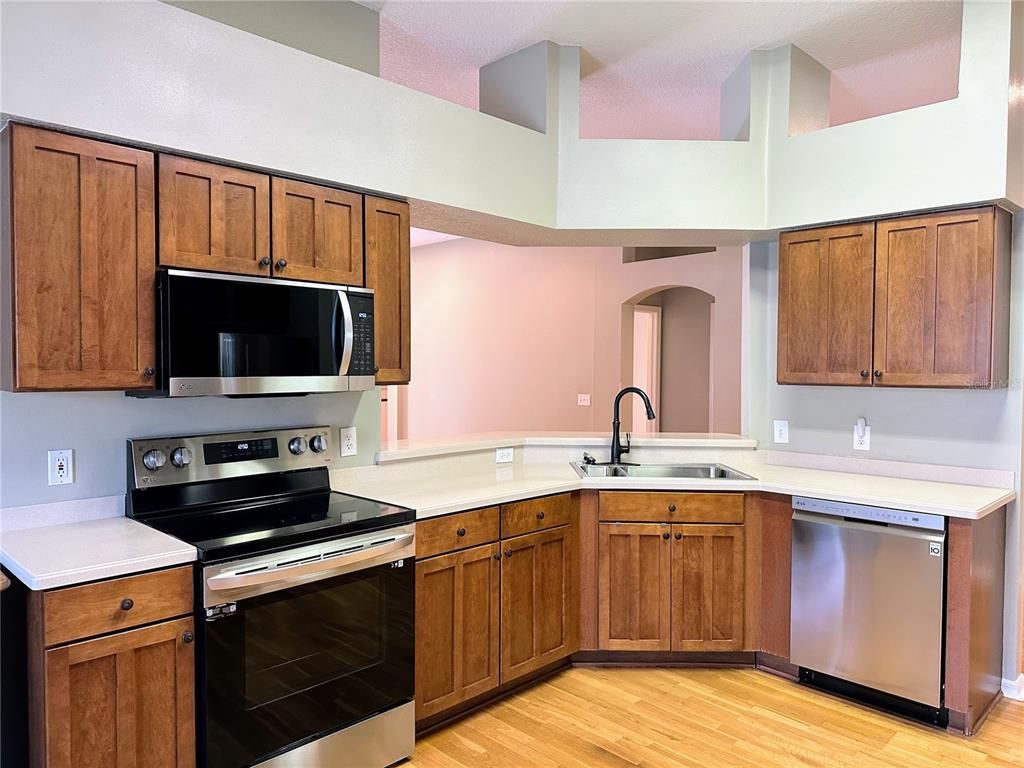 Interior, Kitchen, Stainless Steel Appliances, Wood Texture Flooring