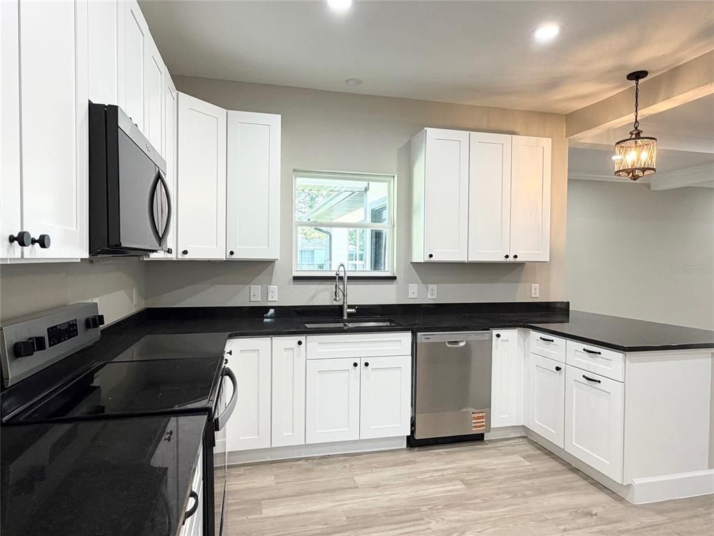 Interior, Kitchen, Pendant Lights, Recessed Lighting, Wood Texture Flooring