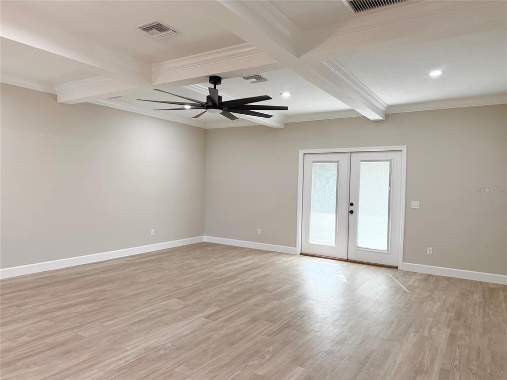 Empty room, Interior, Recessed Lighting, Wood Texture Flooring