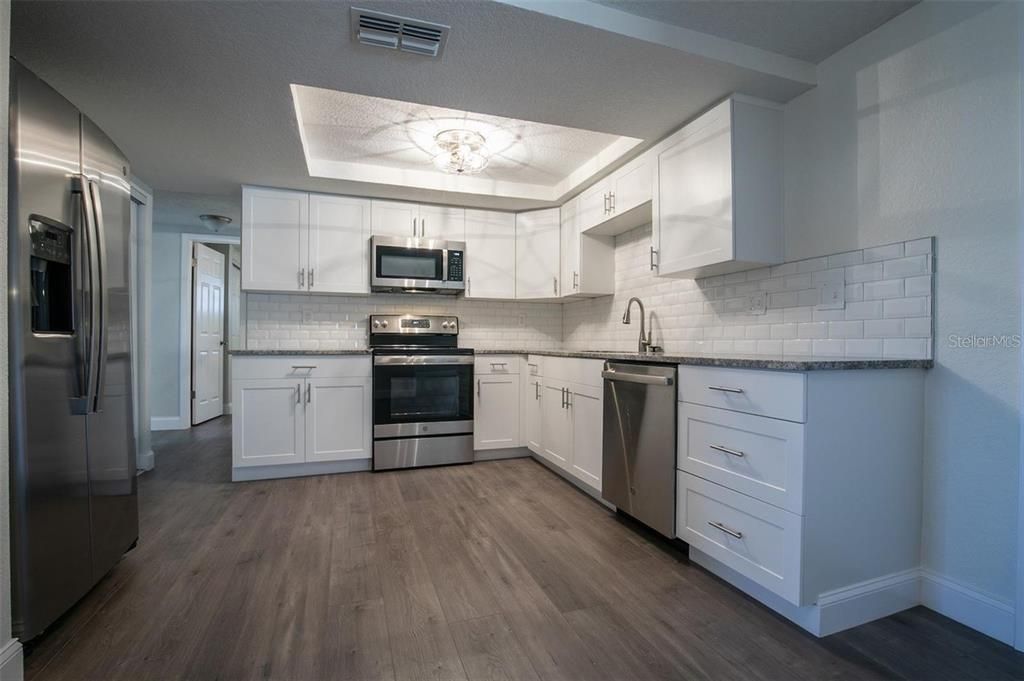 Interior, Kitchen, Stainless Steel Appliances, Wood Texture Flooring