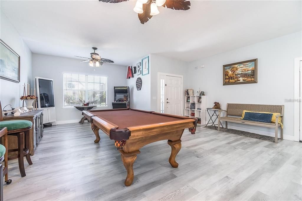 Billiard Table, Game Room, Interior, Wood Texture Flooring