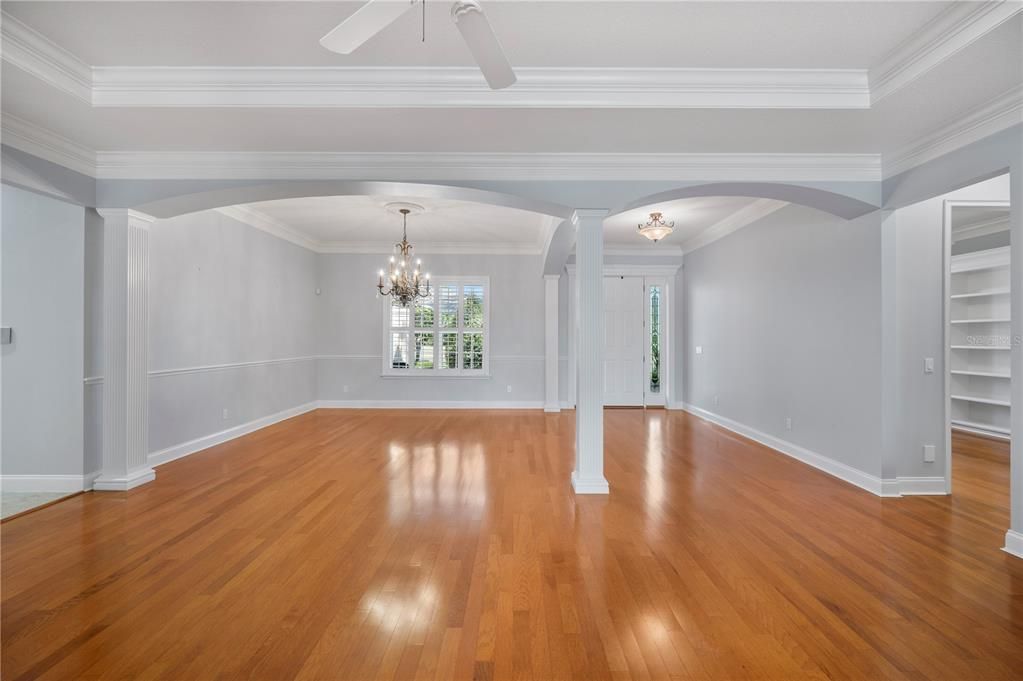Chandelier, Empty room, Interior, Wood Texture Flooring