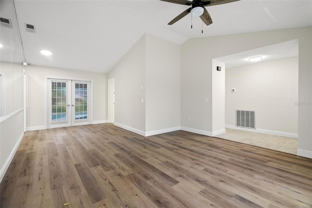 Empty room, Interior, Recessed Lighting, Wood Texture Flooring