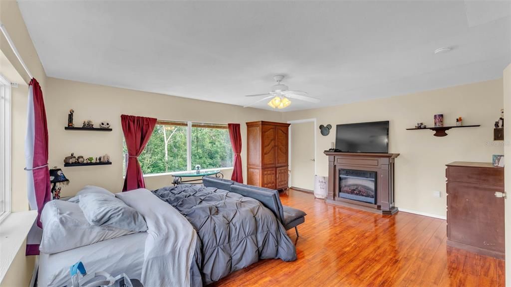 Bedroom, Fireplace, Interior, Wood Texture Flooring
