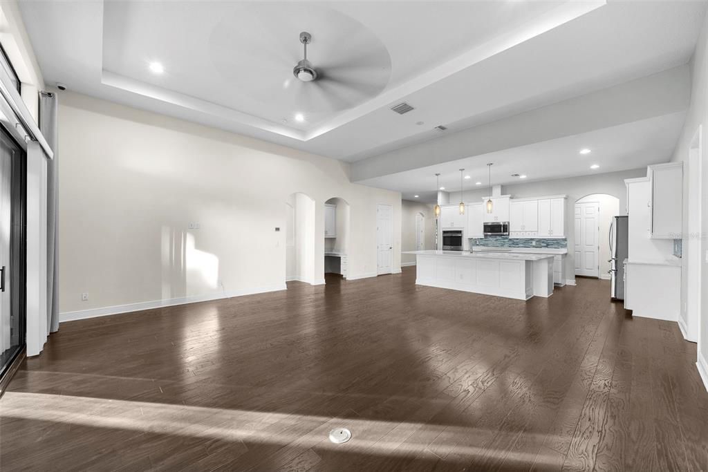 Interior, Kitchen, Pendant Lights, Recessed Lighting, Wood Texture Flooring