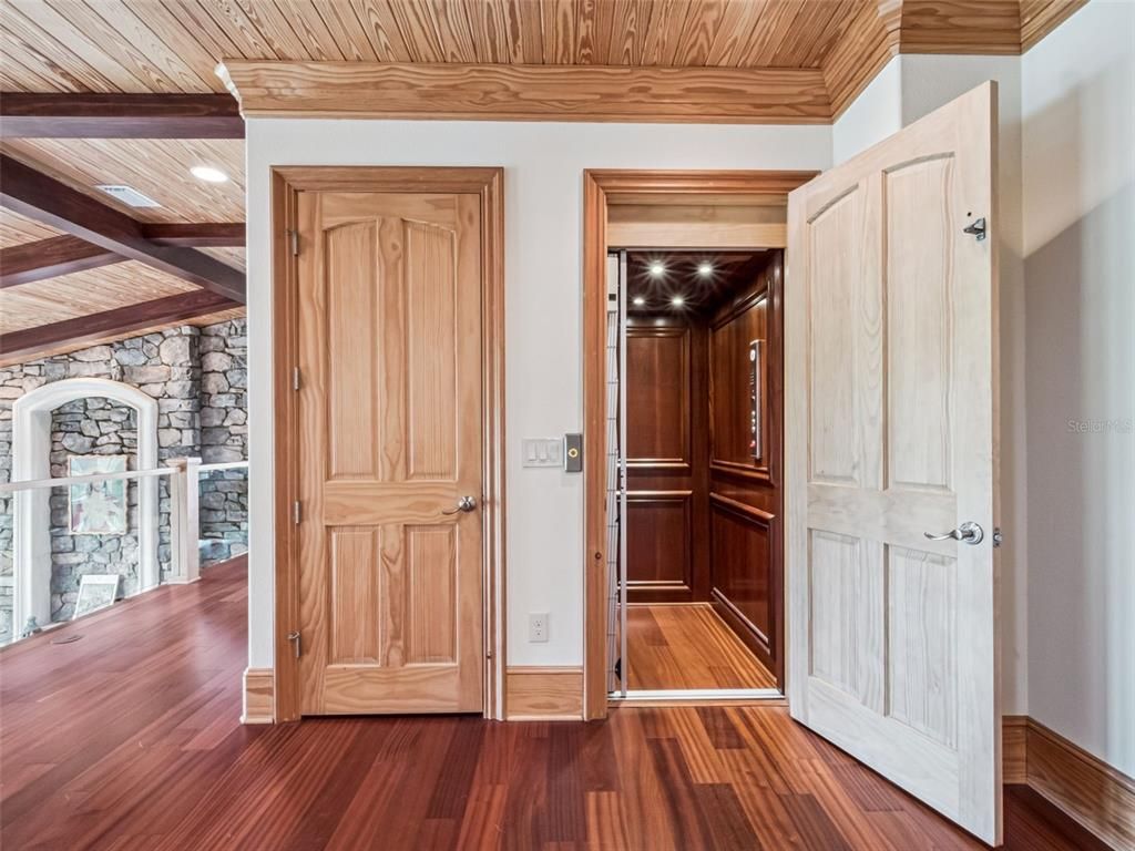 Empty room, Interior, Recessed Lighting, Stone Walls, Wooden Beams, Wooden Ceilings, Wood Texture Flooring, Wooden Walls
