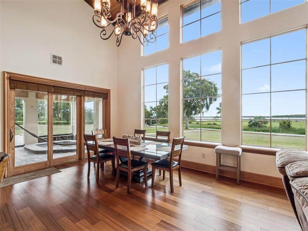 Chandelier, Dining room, Interior, Wood Texture Flooring