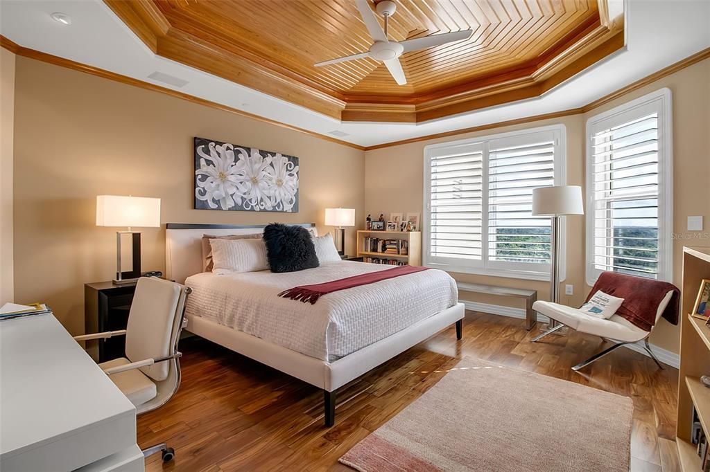 Bedroom, Interior, Recessed Lighting, Wooden Ceilings, Wood Texture Flooring