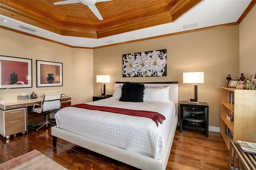 Bedroom, Home Office, Interior, Recessed Lighting, Wooden Ceilings, Wood Texture Flooring