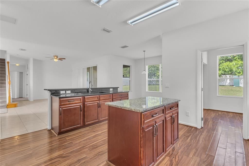 Interior, Kitchen, Pendant Lights, Recessed Lighting, Wood Texture Flooring