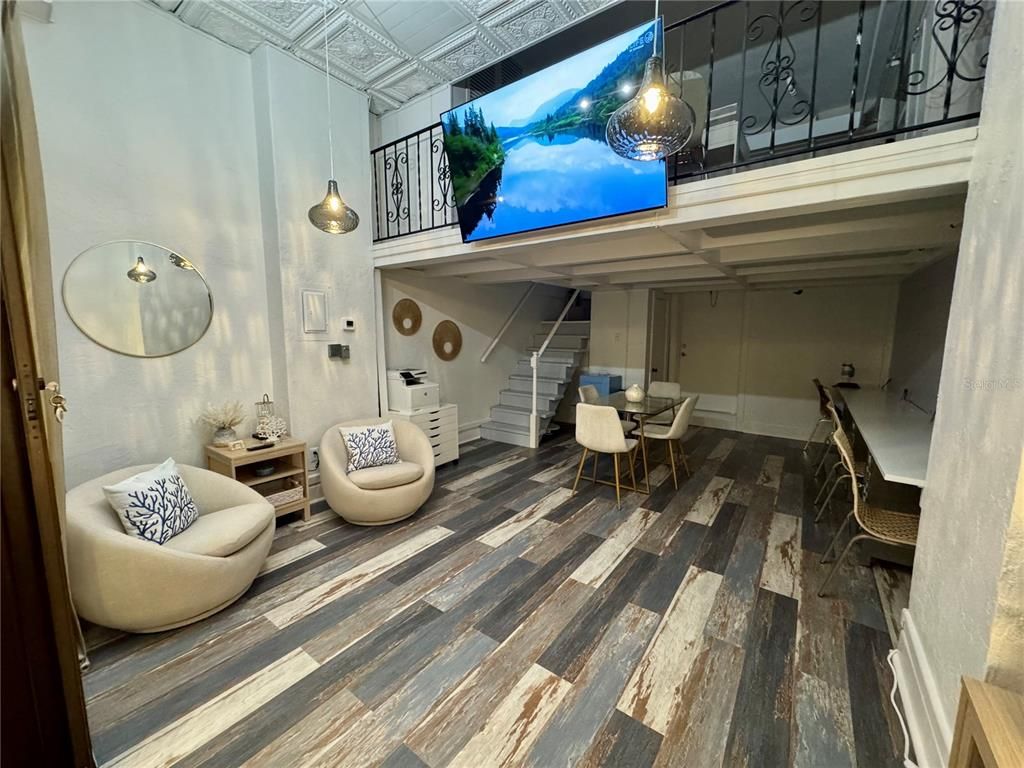 Dining room, Interior, Pendant Lights, Wood Texture Flooring
