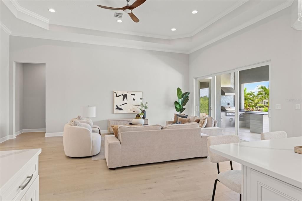 Interior, Living room, Recessed Lighting, Wood Texture Flooring