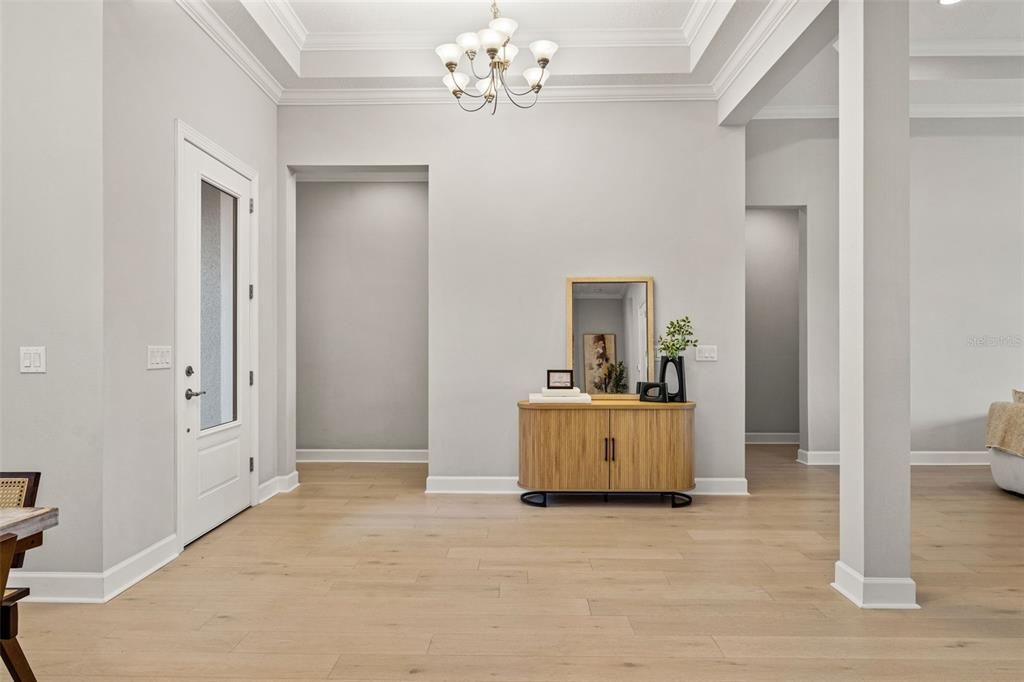 Chandelier, Home Office, Interior, Wood Texture Flooring