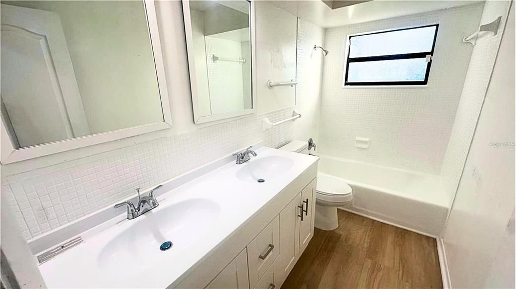 Bathroom, Dual Sink Vanities, Interior, Wood Texture Flooring