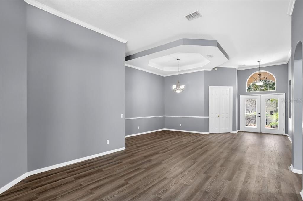 Empty room, Interior, Pendant Lights, Wood Texture Flooring
