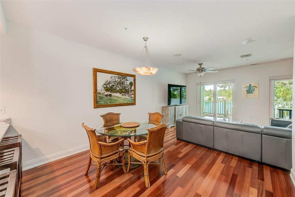 Dining room, Interior, Pendant Lights, Wood Texture Flooring