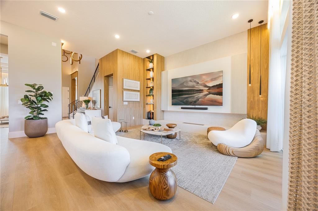 Interior, Living room, Recessed Lighting, Wood Texture Flooring